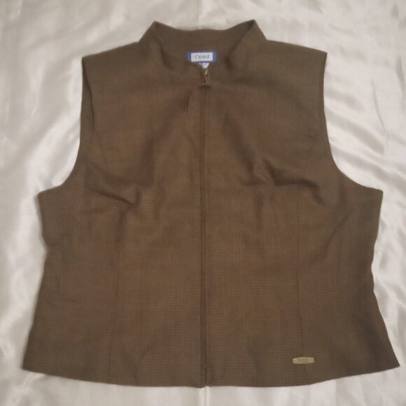 reed men's vest zipper sizeXL 100% wool brown/cream checked preppy busniness - Picture 1 of 8